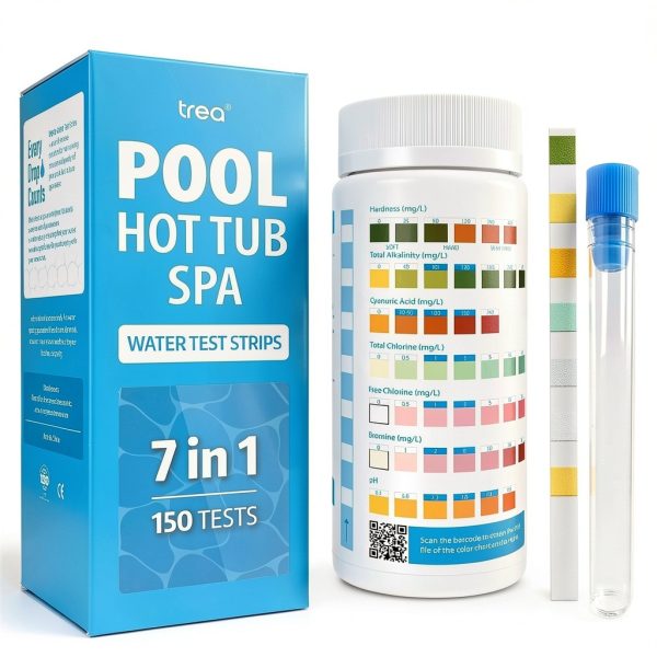 Swimming Pool and SPA Test Strips,Hot Tub Test Strips 7 in 1-150 Accurate Tests for pH, Hardness, Total Chlorine, Total Alkalinity, Cyanuric Acid and Bromine-0