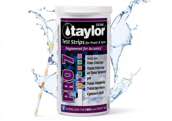 Taylor S-1452, 7-in-1 Pool and Spa Test Strips for Free Chlorine, Total Bromine/Chlorine, pH, Total Alkalinity, Total Hardness & Cyanuric Acid, 100 Water Test Strips | Made in The USA-0